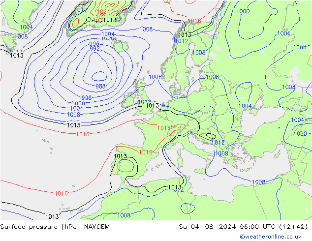 Luchtdruk (Grond) NAVGEM zo 04.08.2024 06 UTC