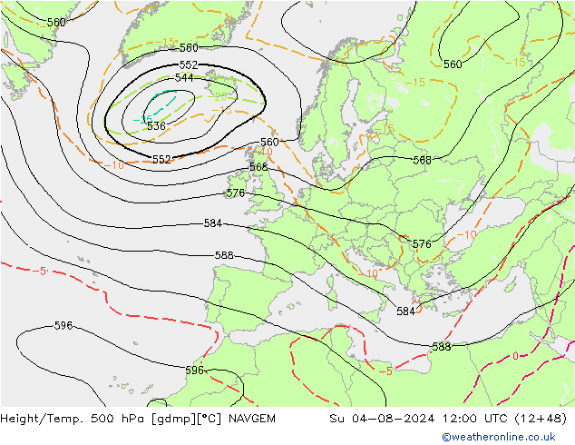 Height/Temp. 500 hPa NAVGEM 星期日 04.08.2024 12 UTC