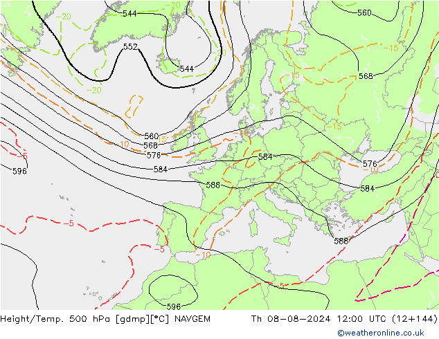 Hoogte/Temp. 500 hPa NAVGEM do 08.08.2024 12 UTC