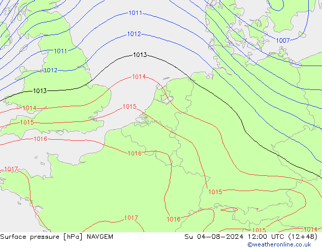 Luchtdruk (Grond) NAVGEM zo 04.08.2024 12 UTC