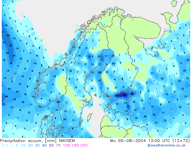 Totale neerslag NAVGEM ma 05.08.2024 12 UTC