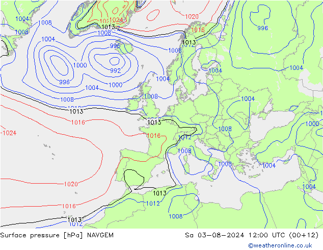 地面气压 NAVGEM 星期六 03.08.2024 12 UTC