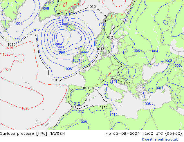 Luchtdruk (Grond) NAVGEM ma 05.08.2024 12 UTC