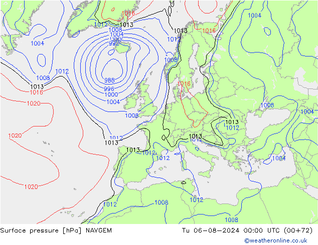 Luchtdruk (Grond) NAVGEM di 06.08.2024 00 UTC