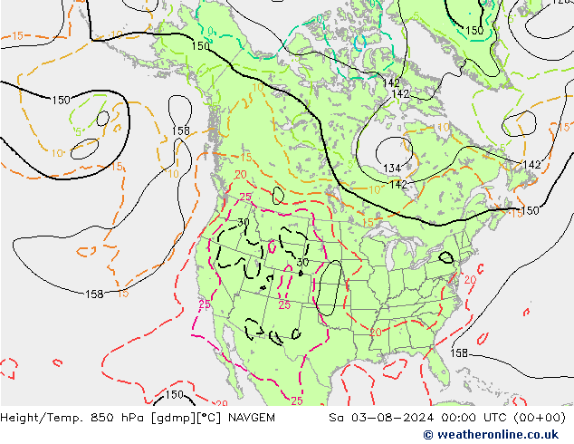 Hoogte/Temp. 850 hPa NAVGEM za 03.08.2024 00 UTC