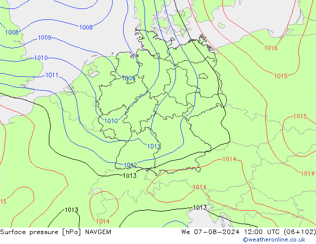 Luchtdruk (Grond) NAVGEM wo 07.08.2024 12 UTC