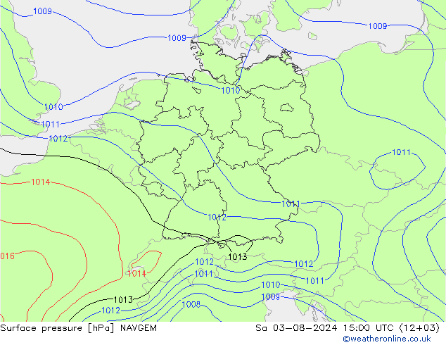 地面气压 NAVGEM 星期六 03.08.2024 15 UTC