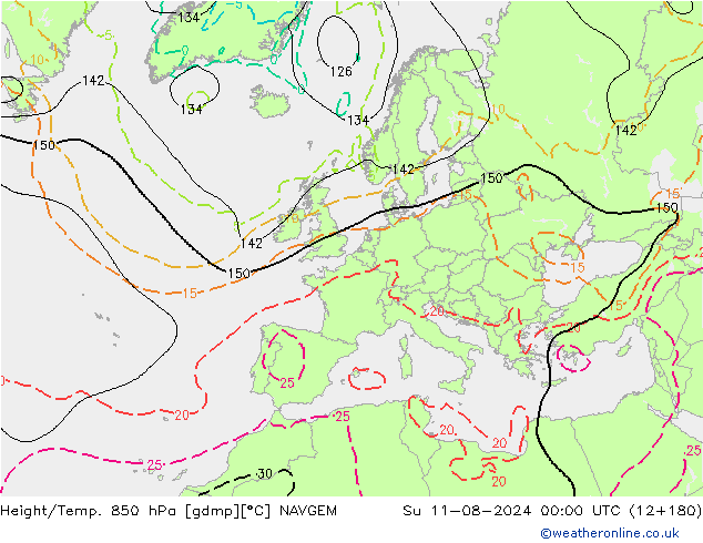 Height/Temp. 850 hPa NAVGEM 星期日 11.08.2024 00 UTC