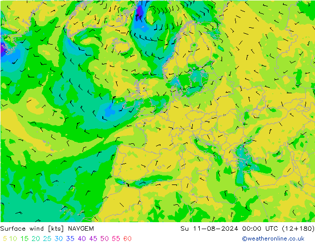 风 10 米 NAVGEM 星期日 11.08.2024 00 UTC