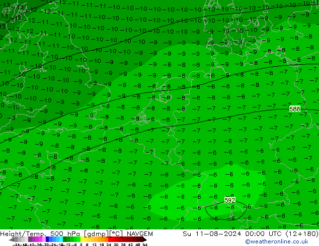 Hoogte/Temp. 500 hPa NAVGEM zo 11.08.2024 00 UTC