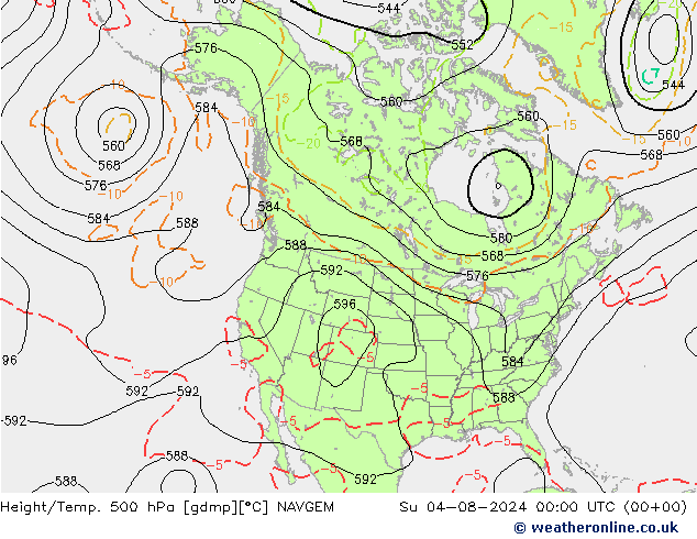 Hoogte/Temp. 500 hPa NAVGEM zo 04.08.2024 00 UTC