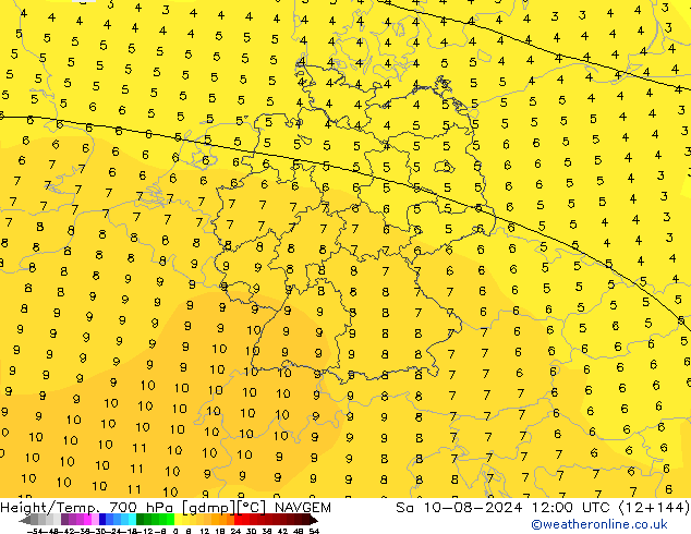 Hoogte/Temp. 700 hPa NAVGEM za 10.08.2024 12 UTC