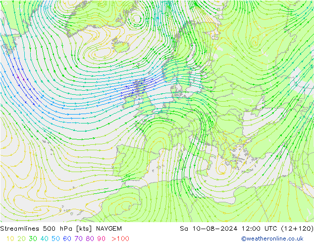 Stroomlijn 500 hPa NAVGEM za 10.08.2024 12 UTC