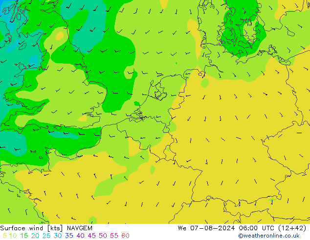 Wind 10 m NAVGEM wo 07.08.2024 06 UTC