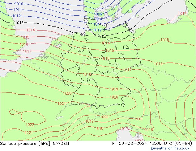 Luchtdruk (Grond) NAVGEM vr 09.08.2024 12 UTC