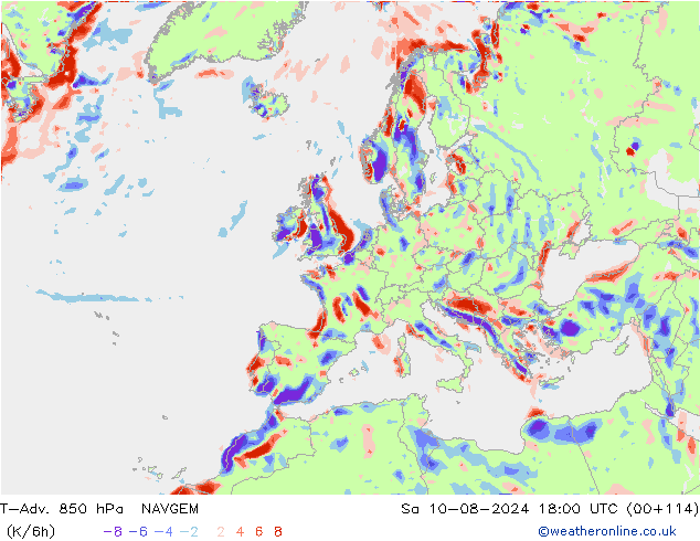 T-Adv. 850 hPa NAVGEM za 10.08.2024 18 UTC