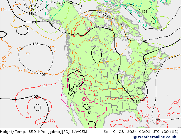 Height/Temp. 850 hPa NAVGEM 星期六 10.08.2024 00 UTC