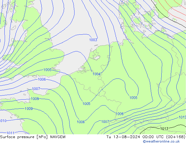 Luchtdruk (Grond) NAVGEM di 13.08.2024 00 UTC