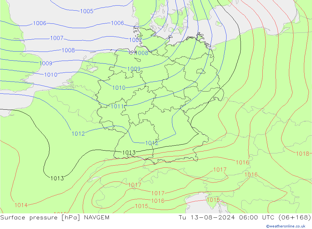 Luchtdruk (Grond) NAVGEM di 13.08.2024 06 UTC