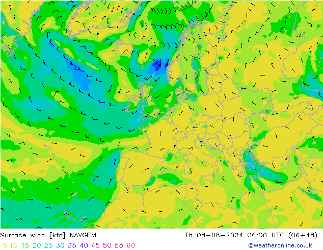 风 10 米 NAVGEM 星期四 08.08.2024 06 UTC