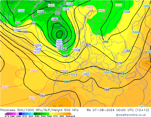 Dikte 500-1000hPa NAVGEM wo 07.08.2024 00 UTC