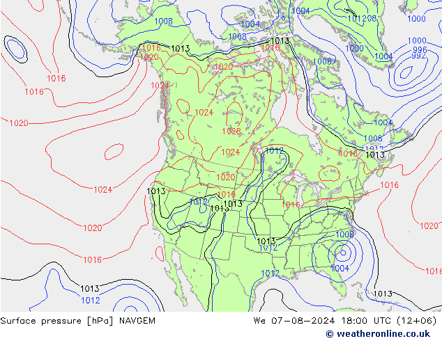 Luchtdruk (Grond) NAVGEM wo 07.08.2024 18 UTC