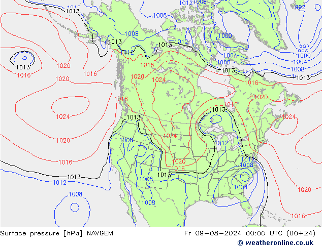 Luchtdruk (Grond) NAVGEM vr 09.08.2024 00 UTC