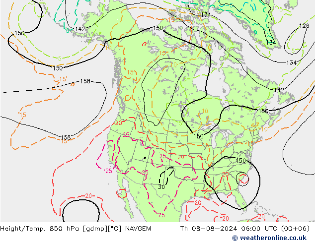 Hoogte/Temp. 850 hPa NAVGEM do 08.08.2024 06 UTC