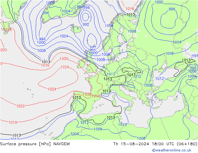 地面气压 NAVGEM 星期四 15.08.2024 18 UTC