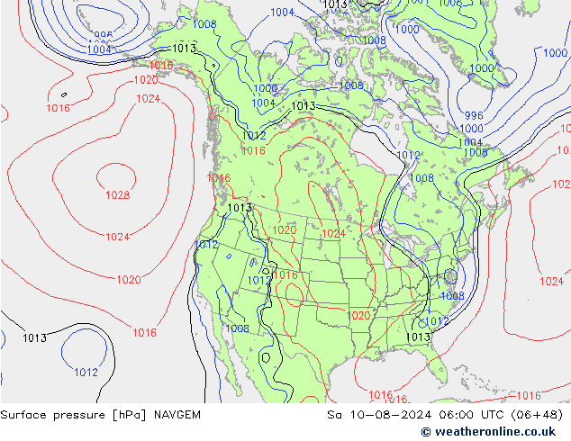 地面气压 NAVGEM 星期六 10.08.2024 06 UTC