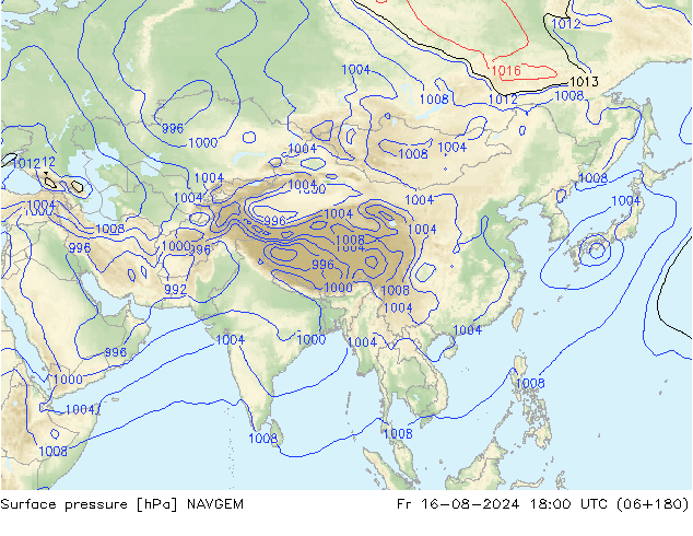 Luchtdruk (Grond) NAVGEM vr 16.08.2024 18 UTC