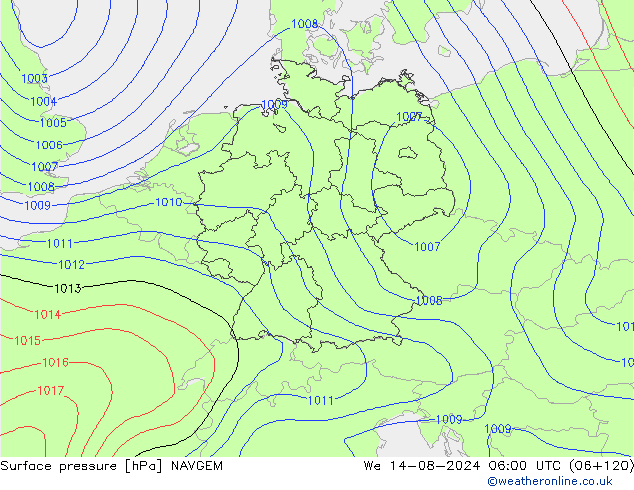 地面气压 NAVGEM 星期三 14.08.2024 06 UTC