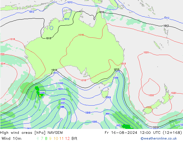 Windvelden NAVGEM vr 16.08.2024 12 UTC