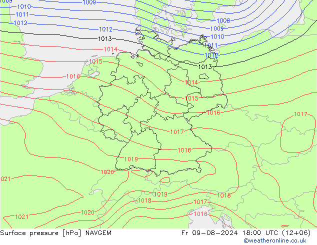 Luchtdruk (Grond) NAVGEM vr 09.08.2024 18 UTC