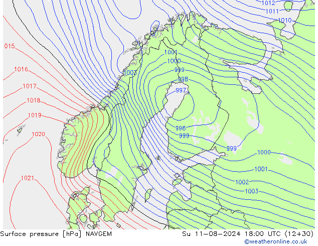 Luchtdruk (Grond) NAVGEM zo 11.08.2024 18 UTC