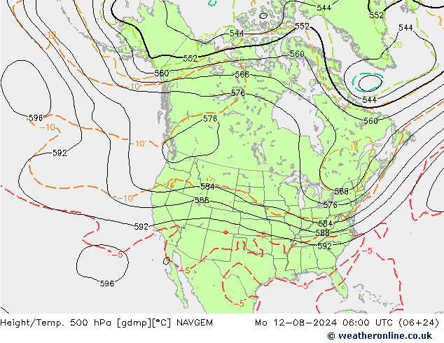 Height/Temp. 500 hPa NAVGEM 星期一 12.08.2024 06 UTC