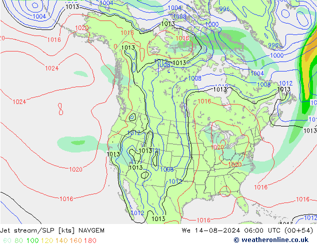 高速氣流/地面气压 NAVGEM 星期三 14.08.2024 06 UTC