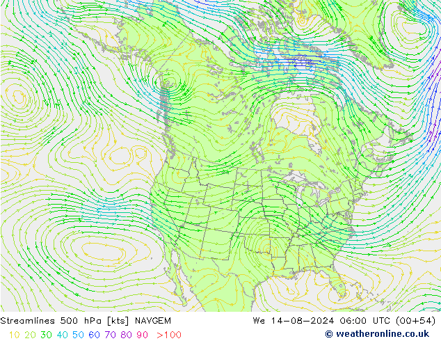 风 500 hPa NAVGEM 星期三 14.08.2024 06 UTC