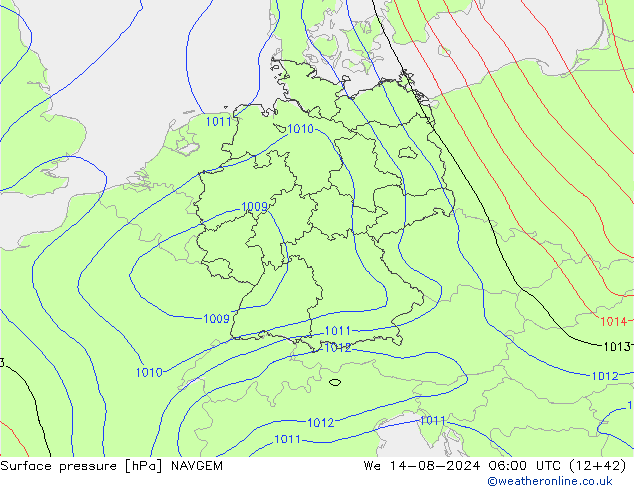 Luchtdruk (Grond) NAVGEM wo 14.08.2024 06 UTC