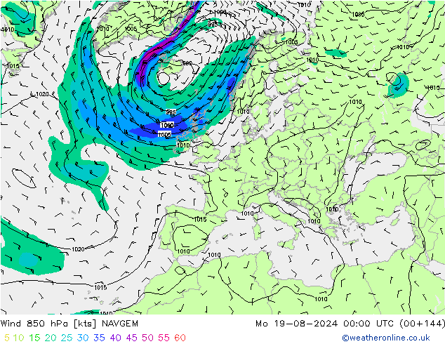 Wind 850 hPa NAVGEM ma 19.08.2024 00 UTC