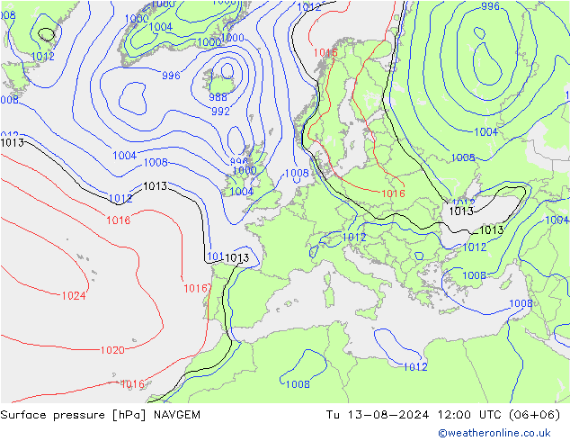 Luchtdruk (Grond) NAVGEM di 13.08.2024 12 UTC