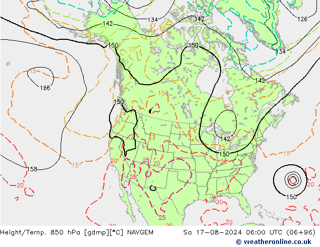 Height/Temp. 850 hPa NAVGEM 星期六 17.08.2024 06 UTC