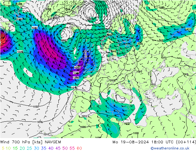 Wind 700 hPa NAVGEM ma 19.08.2024 18 UTC