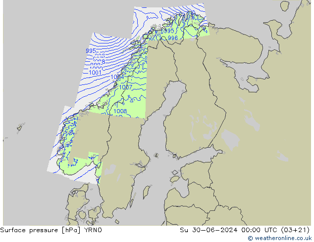 Luchtdruk (Grond) YRNO zo 30.06.2024 00 UTC