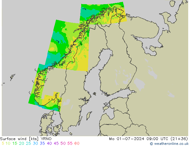 Wind 10 m YRNO ma 01.07.2024 09 UTC