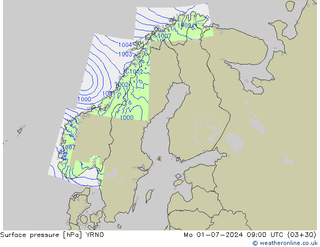 Luchtdruk (Grond) YRNO ma 01.07.2024 09 UTC