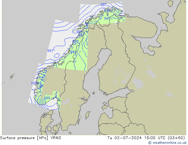 地面气压 YRNO 星期二 02.07.2024 15 UTC