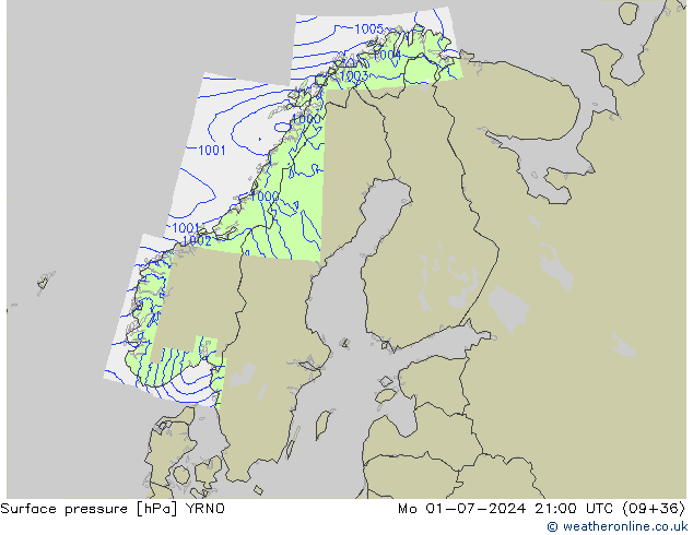Luchtdruk (Grond) YRNO ma 01.07.2024 21 UTC