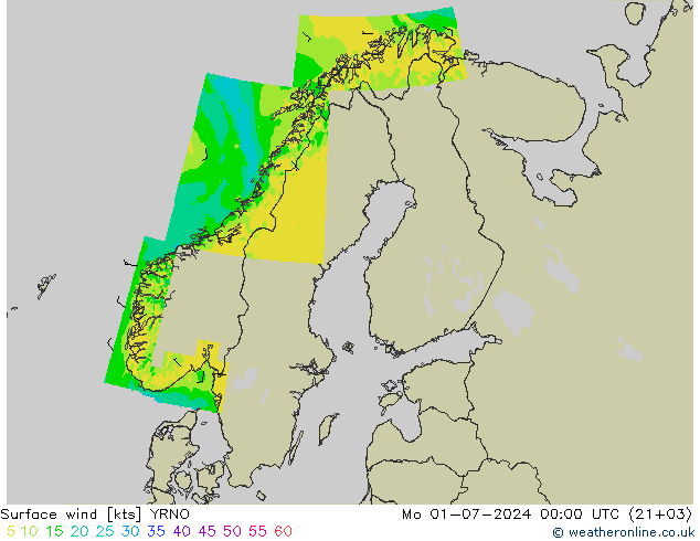 风 10 米 YRNO 星期一 01.07.2024 00 UTC