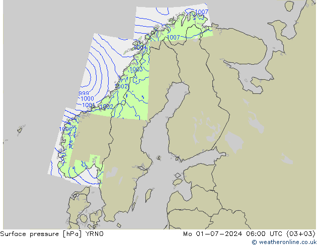 地面气压 YRNO 星期一 01.07.2024 06 UTC